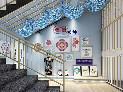 新中式简约其他学校空间 刺绣主题楼梯角 学校刺绣文化 艺术楼梯角设计 扎染楼梯文化 校园文化楼梯角