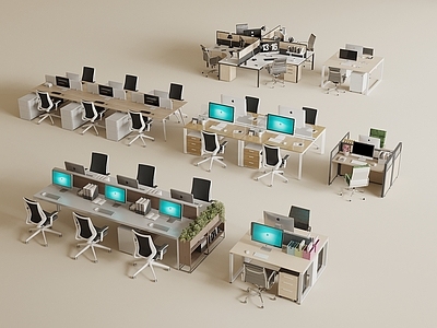 现代办公桌椅 现代公共办公桌椅 公共办公区 职员工位 岗位