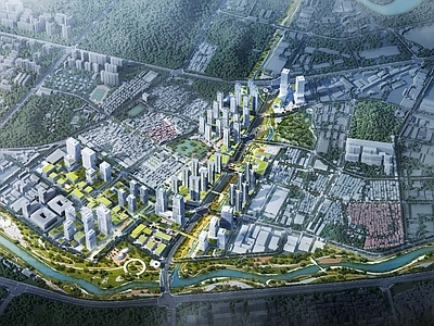 现代鸟瞰规划 深圳宝安城市设计 城市规划 建筑群体