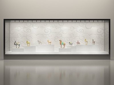 中式陶瓷展厅 唐三彩工艺品 文物展柜 陶瓷器皿