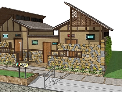 现代原木小公建 乡村驿站 乡村公共厕所 公共卫生间 坡屋顶
