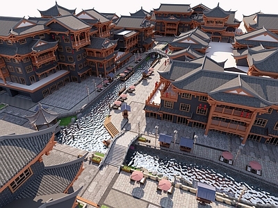 中式中古古建 商业街 古建 小镇 中式建筑 水乡