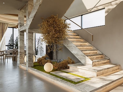 现代楼梯间 室内景观 楼梯植物造景 庭院小品 植物景观 楼梯造景