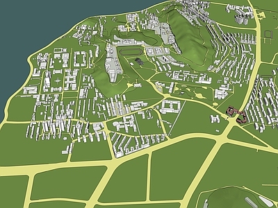 现代学校建筑 学校湖景 学校操场