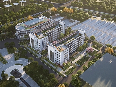 现代新中式学校建筑 旅游学校 学校 屋顶花园 教学楼学校