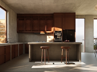 侘寂开放式厨房 中古风厨房 岛台厨房 吧台厨房 半开放式厨房