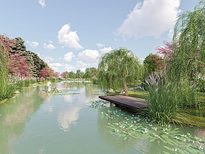 禅意现代滨水景观 滨水景观 荷花 公园