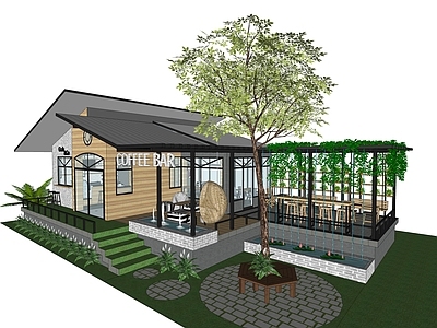 现代餐饮建筑 现代咖啡屋 户外休息驿站 户外餐厅