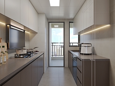 现代封闭式厨房 u型厨房 现代卧室