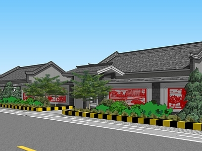现代新中式乡村民房 乡村建筑 乡村绿化 乡村围墙