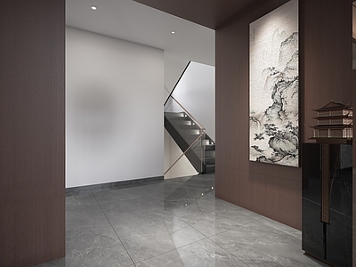 新中式楼梯间 新中式别墅楼梯间 新中式过道楼梯间