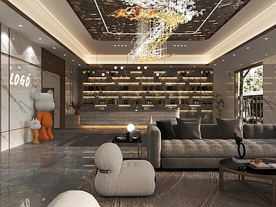 现代足浴店 洗浴中心 洗浴前台 会所大厅 洗浴大堂