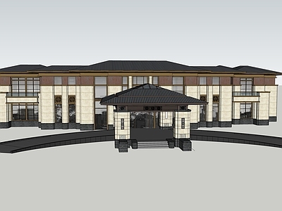 新中式酒店建筑 多层酒店建筑 中式宾馆 两层公建