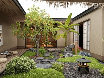 日式庭院 乡村庭院 中庭景观 汀步 微地形 柿子树
