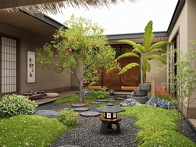 新中式庭院 乡村庭院 民宿庭院 别墅庭院 微地形 汀步