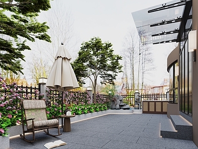 新中式中式庭院 别墅花园 别墅庭院 室外花园 花园景观 休闲椅