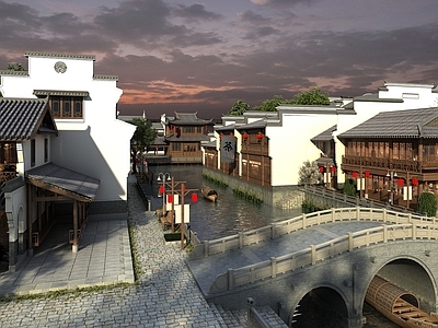 中式古建 古镇 徽派建筑 中式拱桥 江南水乡