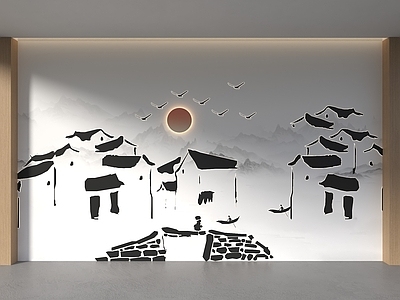 中式背景墙 马头墙背景墙 徽派建筑背景墙 中式格栅背景墙 格栅瓦片背景墙 屏风