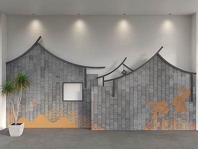 中式文化墙 瓦片背景墙 马头墙背景墙 徽派建筑背景墙 建筑轮廓背景墙 水乡建筑瓦片背景