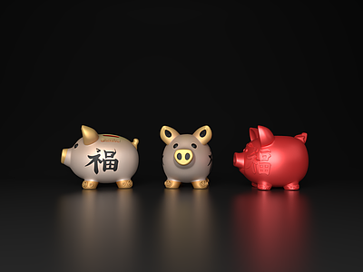 现代工业摆件组合 存钱罐 猪 卡通猪猪储钱罐 金猪 储钱罐 卡通小猪 可爱猪 金币 人民币