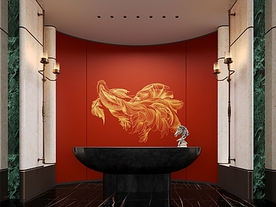 现代酒店大堂 现代大厅前台 接待台 金属背景墙 酒店大厅