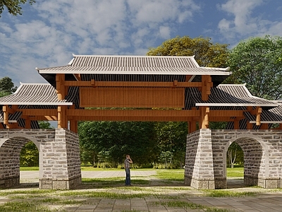新中式中式入口大门 公园入口大门