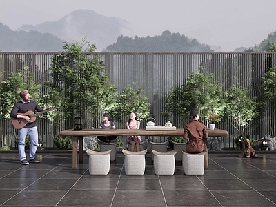 新中式中式庭院小品 禅意休息座椅 景观座椅 茶桌景观座椅 庭院景观