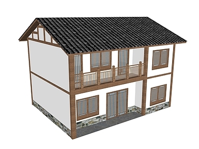 新中式民宿建筑 中式2层民居 平地民宿建筑