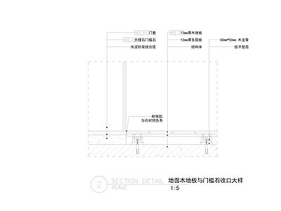 地面综合节点 地面木地板与门槛 施工图