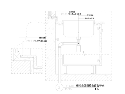 柜体节点 橱柜台面翻边全窗 施工图