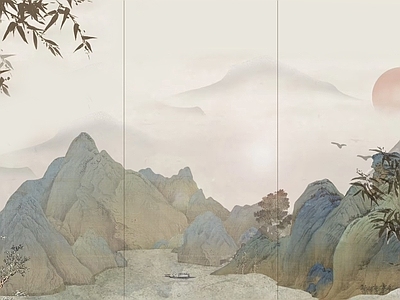 中式新中式硬包 布艺硬包 山水硬包 硬包背景墙