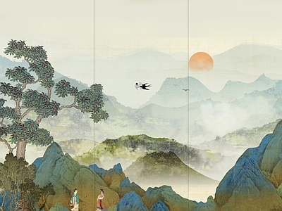 中式新中式硬包 布艺硬包 山水硬包 硬包背景墙