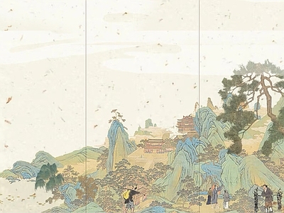 中式新中式硬包 硬包背景墙 山水硬包