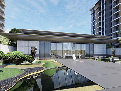 现代新中式售楼处建筑 宋风售楼处 社区出入口 宋风出入口 重檐售楼处 大门
