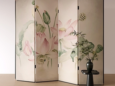 中式屏风 中式屏风隔断 荷花屏风