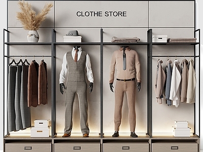 现代意式服装店 男装店 男装 鞋店 衣服 衣架