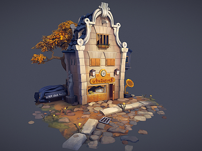 现代艺术风格建筑 卡通古董店 卡通房子 卡通商店 商铺