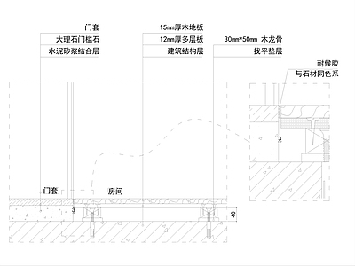 地面综合节点 地面木地板与门槛 施工图