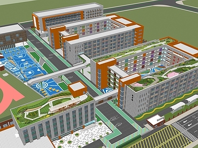 现代学校建筑 现代学校 学校景观 学校操场 教学楼学校