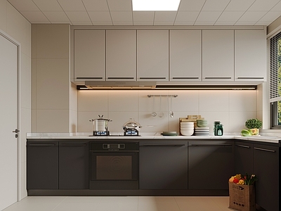 现代简约封闭式厨房 L型厨房 现代橱柜 厨房 厨房摆件