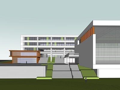 现代极简学校建筑 学校操场 教学楼学校 小学 中学