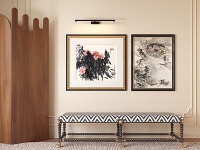 中古复古挂画 中式水墨花草挂画 创意风景装饰画 玄关客厅书房挂画 新中式别墅家居 轻奢黑白山水画框