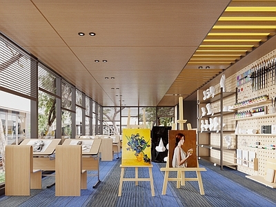 现代教室 美术教室 画室 画具 画架 洞洞板
