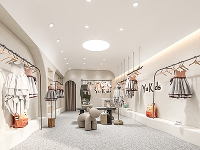 现代服装店 儿童服装店 女装男装服饰店 衣架衣服裙子裤子 展架展台前台 衣服架前台
