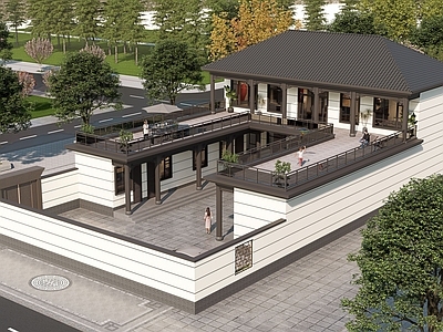 新中式中式四合院 三合院 合院 两层中式 别墅