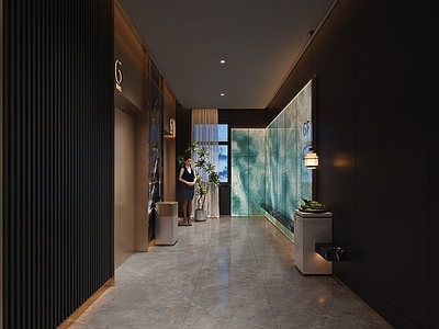 现代电梯间 酒店电梯间 暗黑轻奢电梯厅