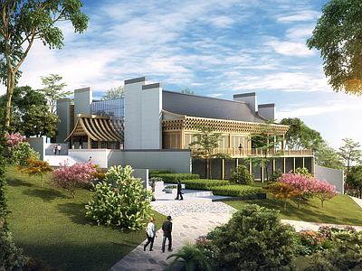 新中式中式餐饮建筑 书苑 中式建筑 徽派建筑