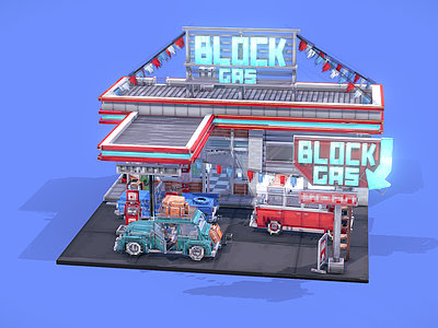 现代艺术风格建筑 加油站 卡通加油站 卡通房子 卡通建筑 手绘房子