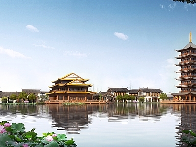 新中式中式古建筑 塔楼