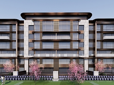 现代多层住宅 曲线 飘板 洋房 院门